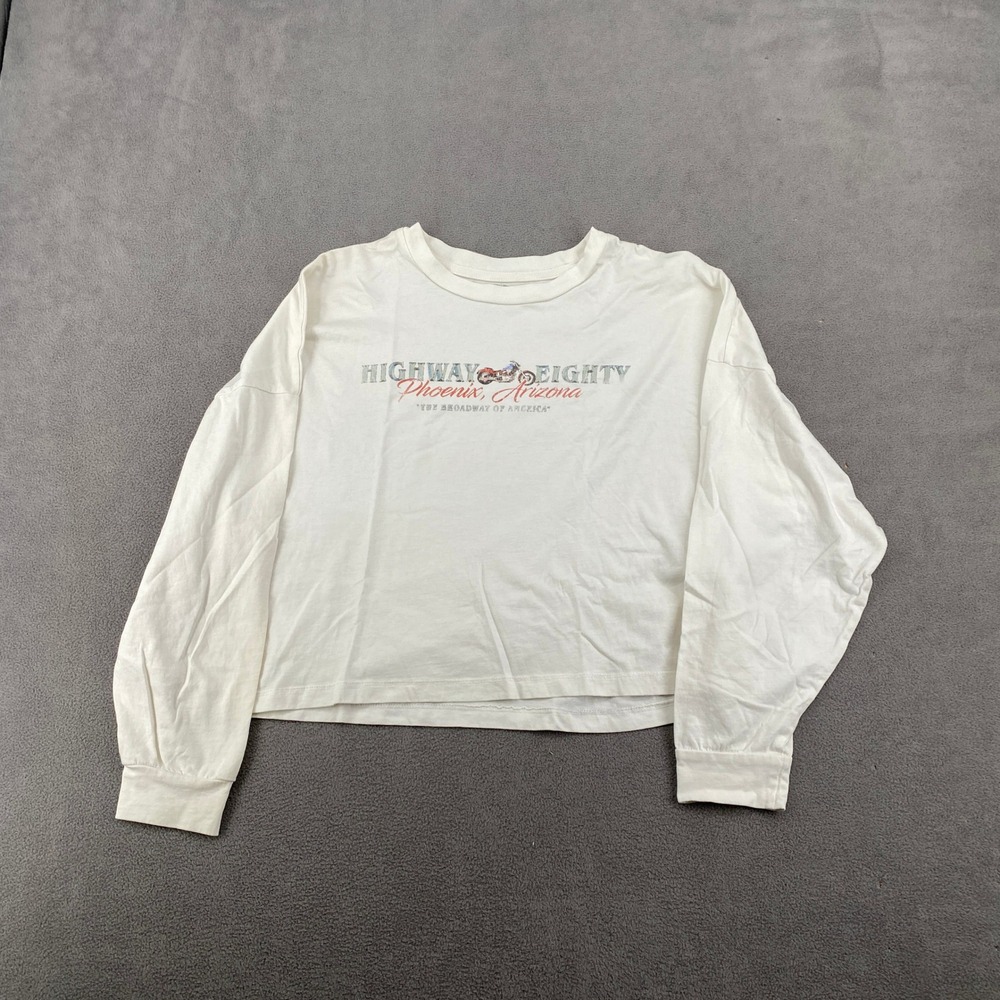 Cotton On Highway Eighty Phoenix Arizona Long Sleeve Crop Graphic Tee White S